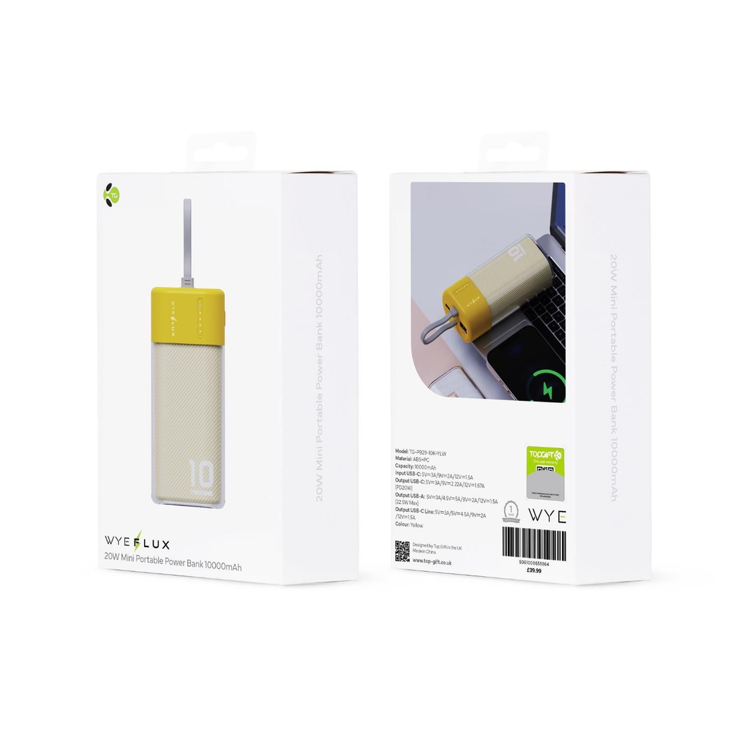 WYEFLUX 10000 mAh Mini Portable Power Bank - Yellow